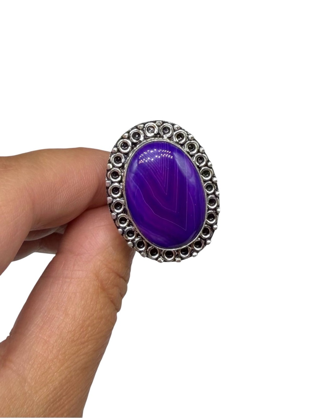 Purple Botswana Agate Ring Size 6.5 925 Sterling Silver Overlay - Picture 3 of 4